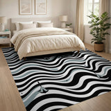 Wavy Black and White Wavy Black White Abstract Area Rug