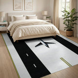 Cartoon Airplane Runway Black White Area Rug