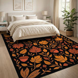 Autumn Leaves Acorns Black Area Rug