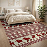 Red Deer Silhouette Tribal Pattern Rug
