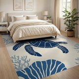 Navy Sea Turtles Coral Coastal Rug