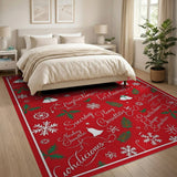 Festive Multilingual Holiday Script Red Rug