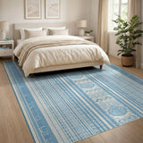 Distressed Blue Medallion Stripe Area Rug