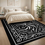 Ornate Black White Floral Area Rug