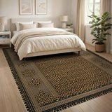 Orange Leopard Print Rug with Gold Tribal Borders