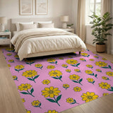Playful Yellow Daisy Pattern Pink Area Rug