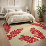 Bold Red Fern Leaf Area Rug