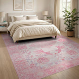 Blush Pink Persian Floral Rug with Roses Birds