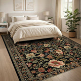 Black Persian Floral Area Rug with Vibrant Blooms