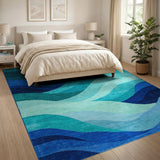 Blue Teal Geometric Wave Mountain Rug