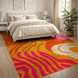Vibrant Orange Pink Abstract Wave Area Rug