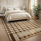 Brown Tan Checkered Plaid Geometric Area Rug