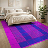 Vibrant Pink Blue Grid Geometric Area Rug