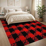Rustic Farmhouse Check Bold Red Black Buffalo Check Area Rug