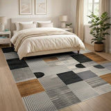 Geometric Modern Area Rug in Black, Grey Rust Orange