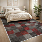 Red Grey Textured Patchwork Area Rug
