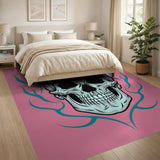 Pink Teal Flaming Skull Area Rug