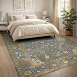 Grey Grey Persian Floral Area Rug with Gold Accents