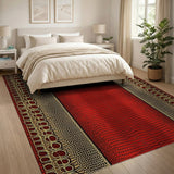 Red Crocodile Scale Area Rug with Gold Borders