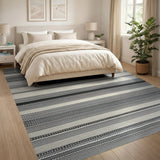 Black and White Black White Geometric Striped Woven Rug
