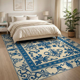 Elegant Blue on Ivory Traditional Persian Rug