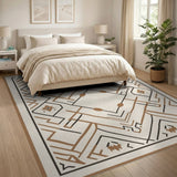 Beige and Neutral Beige Geometric Modern Area Rug