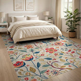 Vibrant Pink Floral Cream Area Rug