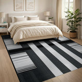 Black and White Geometric Modern Black White Geometric Striped Area Rug
