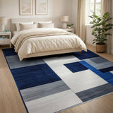 Navy Blue Gray Geometric Abstract Area Rug