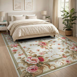 Vintage Pink Peony Floral Area Rug with Vine Border
