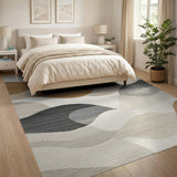 Layered Wave Abstract Neutral Area Rug