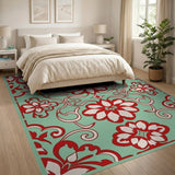 Teal Red Floral Persian Area Rug