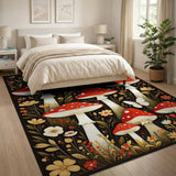Whimsical Red Mushroom Floral Area Rug
