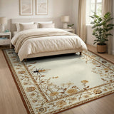 Cream Floral Border Rug with Bees Dragonflies