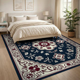 Blue and Teal Traditional Persian Navy Persian Floral Medallion Area Rug