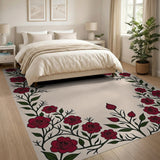 Red Vintage Red Rose Floral Area Rug