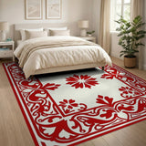 Elegant Red Floral Border Area Rug