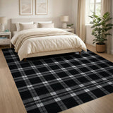 Plaid Distressed Vintage Distressed Black White Plaid Area Rug