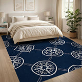 Navy Blue Geometric Star Mandala Area Rug