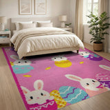 Playful Pink Bunny Easter Egg Kids Rug