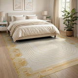 Gold Outline Nested Geometric Cream Area Rug