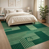 Bold Green Geometric Striped Area Rug
