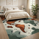 Abstract World Map Orange Area Rug