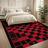 Red Bold Red Black Checkerboard Area Rug