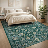 Traditional Persian Blue and Teal Persian Floral Area Rug