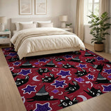Witchy Black Cats Stars Halloween Area Rug