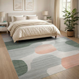 ODIKA Modern Abstract Washable Rug - Low Pile Sage & Peach Non-Slip Area Rug