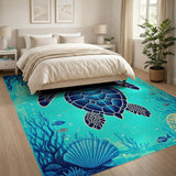 Teal Sea Turtle Ocean Coastal Area Rug