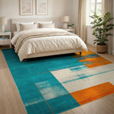 Teal and Orange Geometric Abstract Area Rug