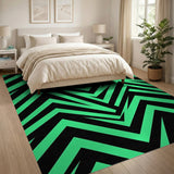 Bold Green Black Zigzag Geometric Area Rug